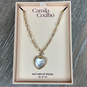 Camila Coelho Gold Heart Pendant Necklace Mother of Pearl 16.5” + 3” Extender